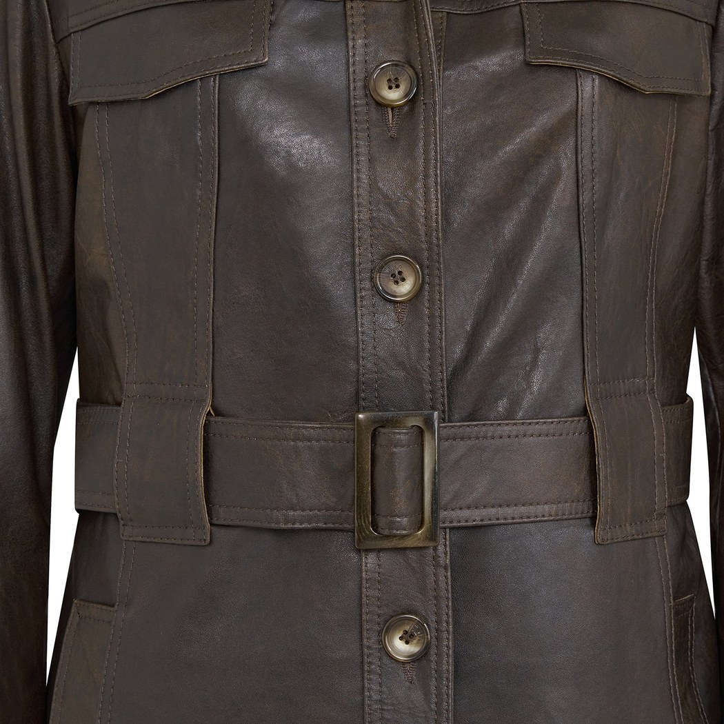 Nicolina Kahve Kadın Deri Trençkot 