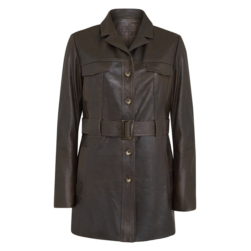 Nicolina Kahve Kadın Deri Trençkot 