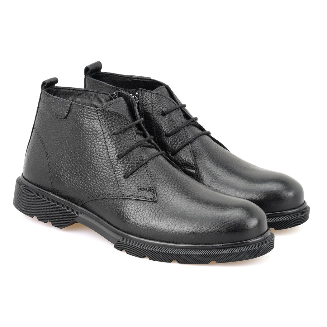 Nicolo Siyah Erkek Fermuarlı Deri Bot