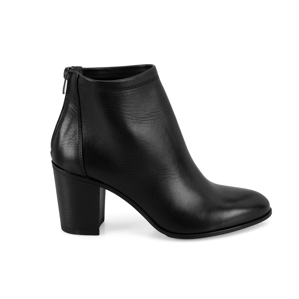 Nillie Siyah Kadın Fermuarlı Topuklu Deri Bot
