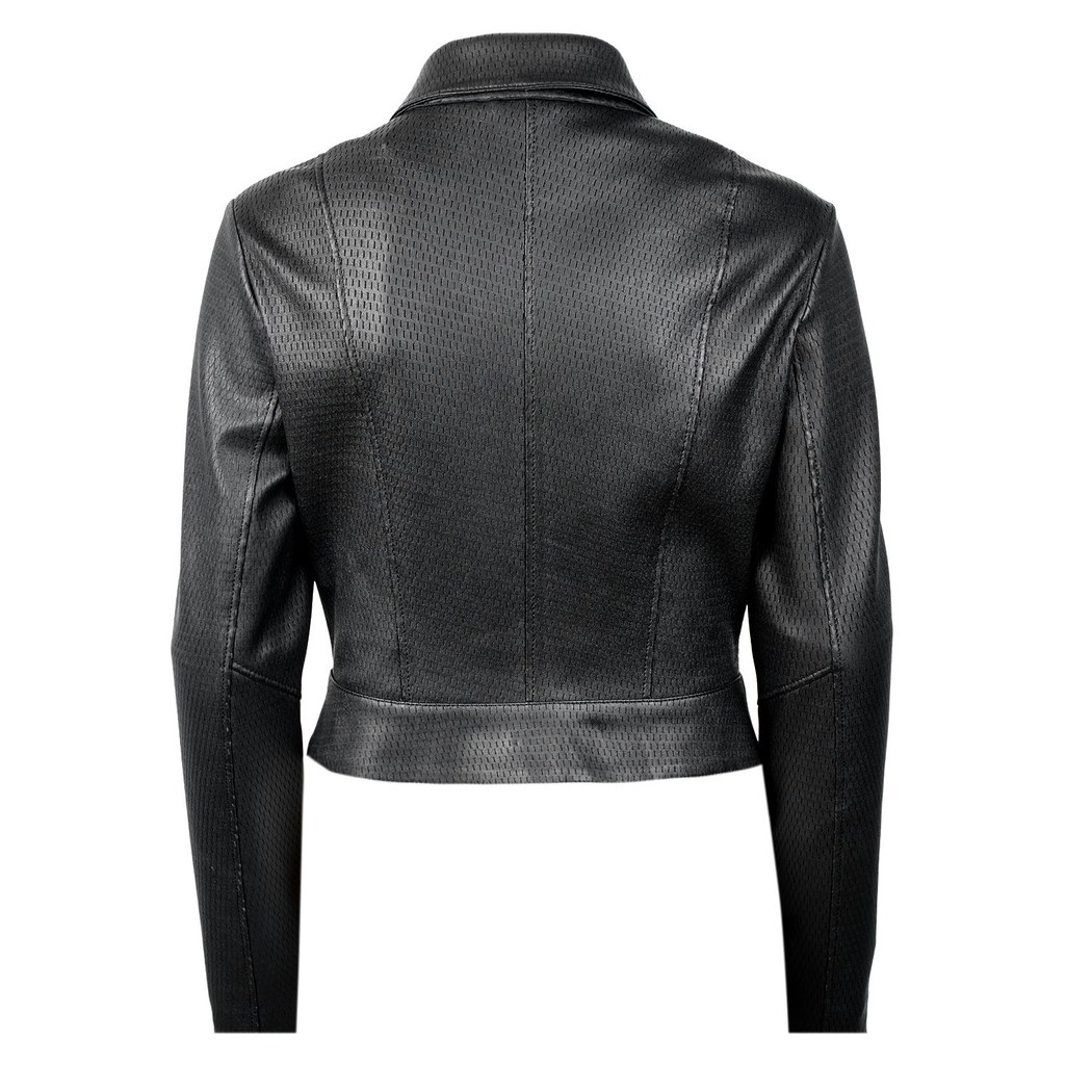 Ninfe Vintage Siyah Kadın Streç Deri Ceket