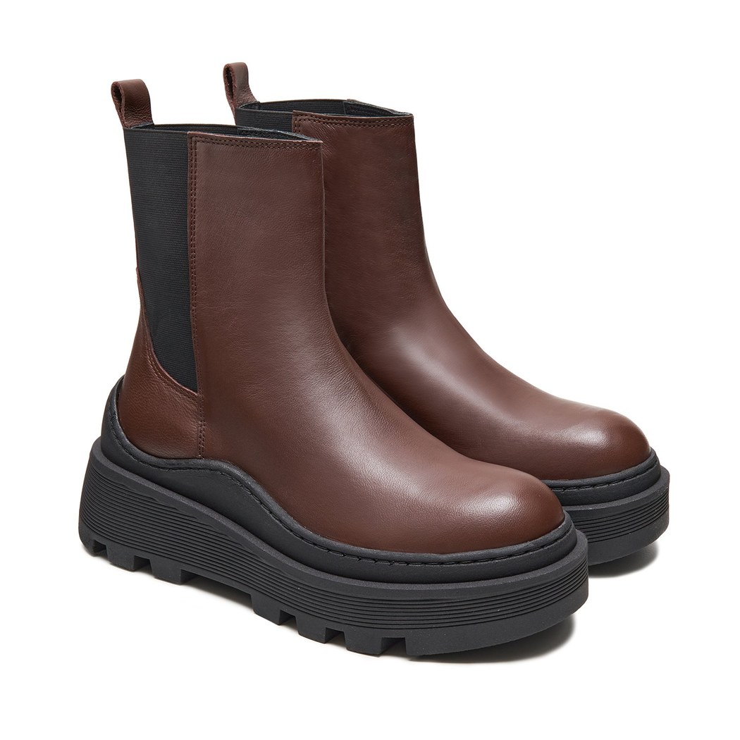 Ninny Kahve Kadın Yandan Lastikli Deri Chelsea Bot