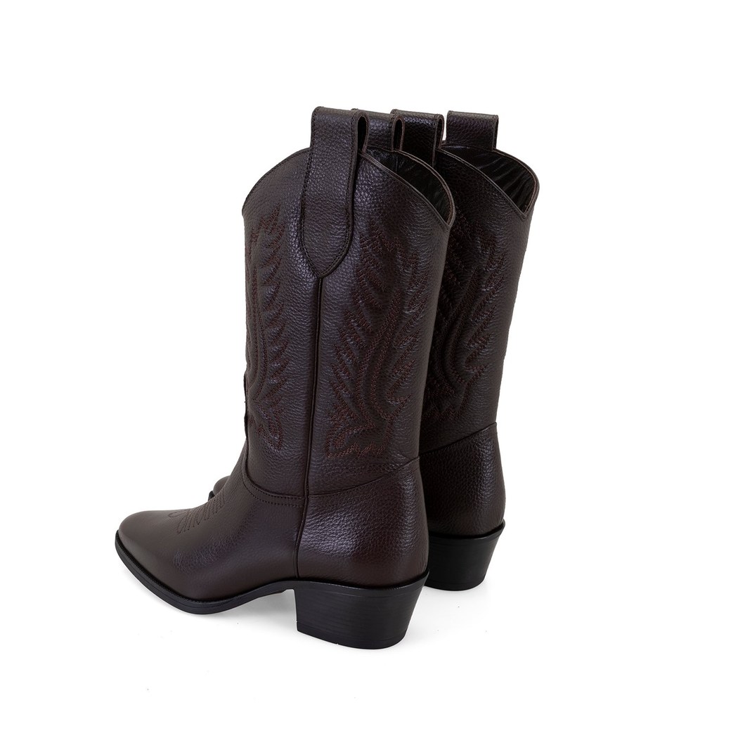 Noa Kahve Kadın Desenli Deri Kovboy Çizmesi