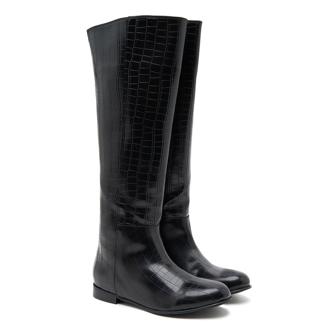 Ole Siyah Kadın Kroko Baskılı Çizme