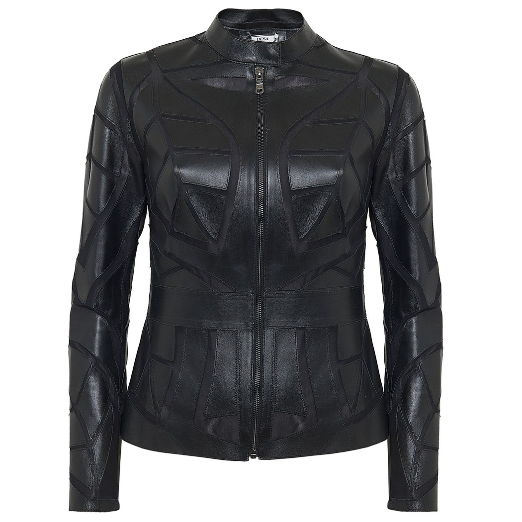 Origa Kadın Yaprak Panelli Deri Ceket