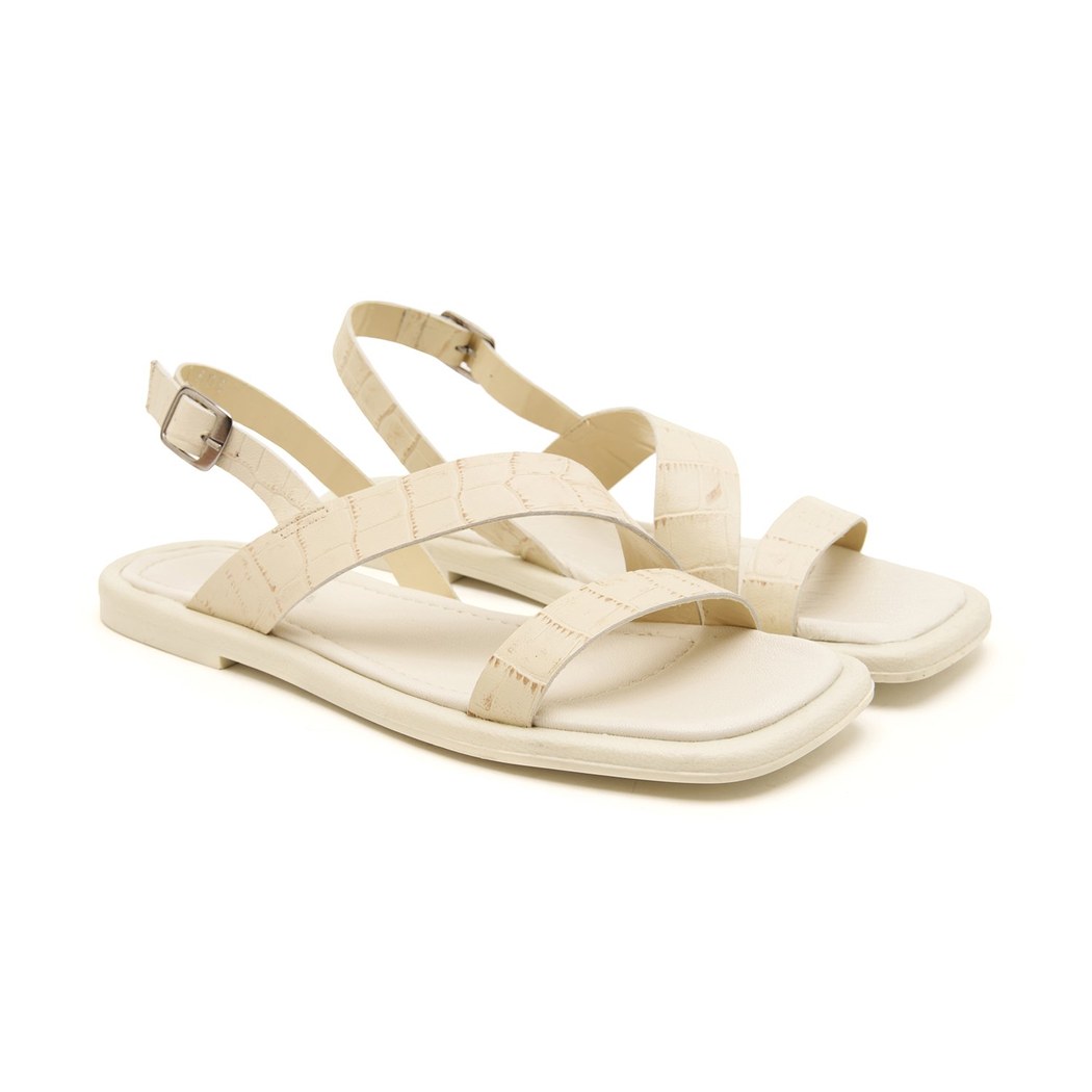 Ornella Beyaz Kadın Kroko Baskılı Deri Sandalet