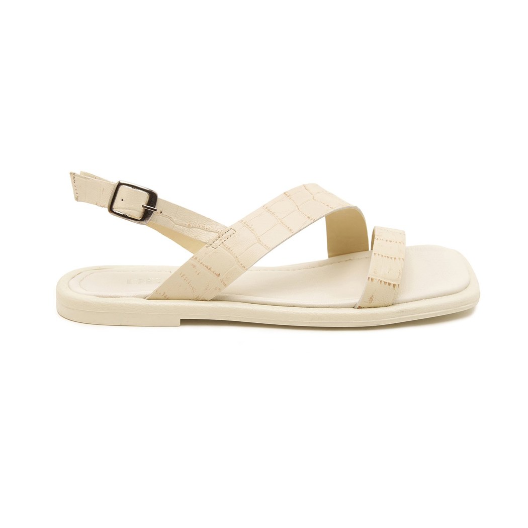 Ornella Beyaz Kadın Kroko Baskılı Deri Sandalet