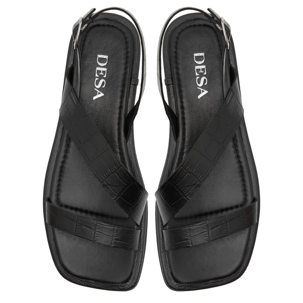 Ornella Siyah Kadın Kroko Baskılı Deri Sandalet