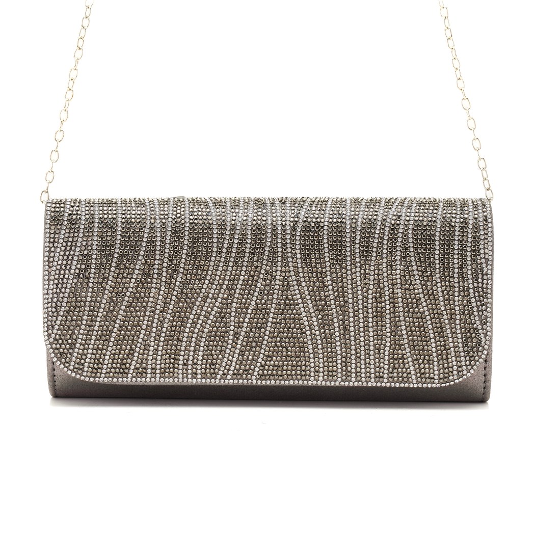 Oskar Gri Kadın Parlak Taşlı Gece Çantası