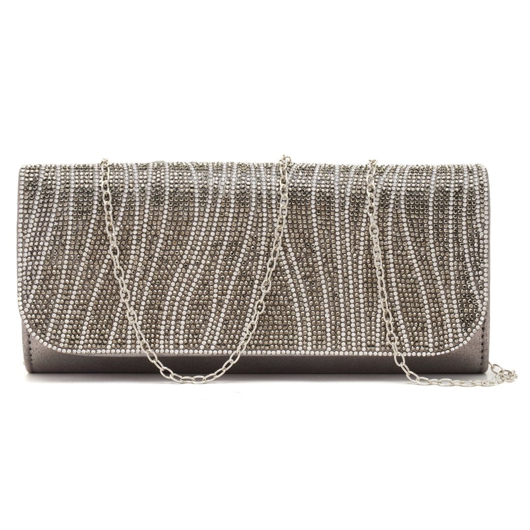 Oskar Gri Kadın Parlak Taşlı Gece Çantası