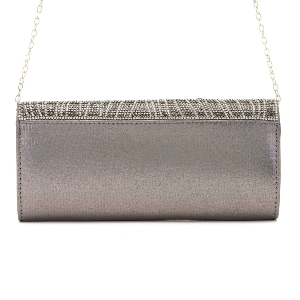 Oskar Gri Kadın Parlak Taşlı Gece Çantası