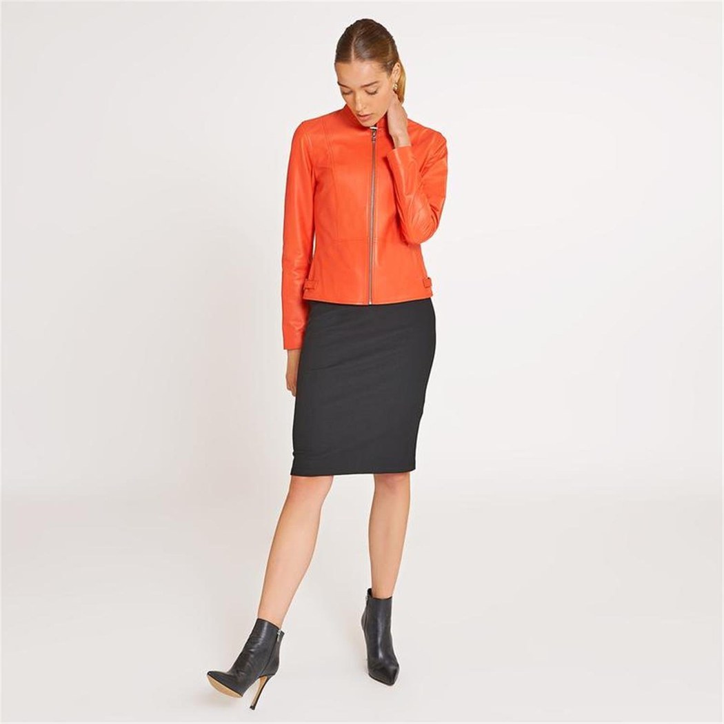 Paride Turuncu Kadın Deri Ceket