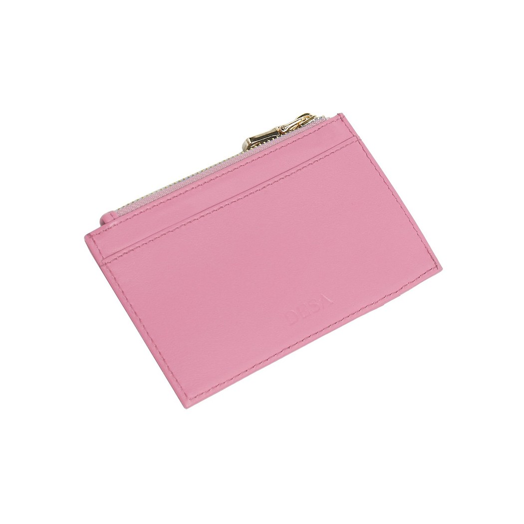Pembe Fermuarlı Deri Kartlık