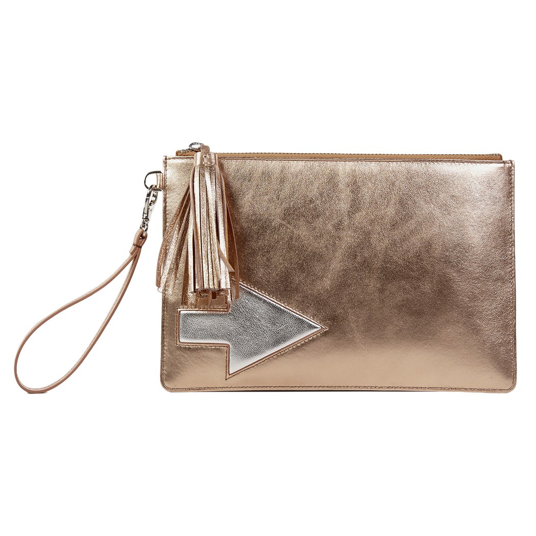 Pembe Oklu Kadın Deri Clutch