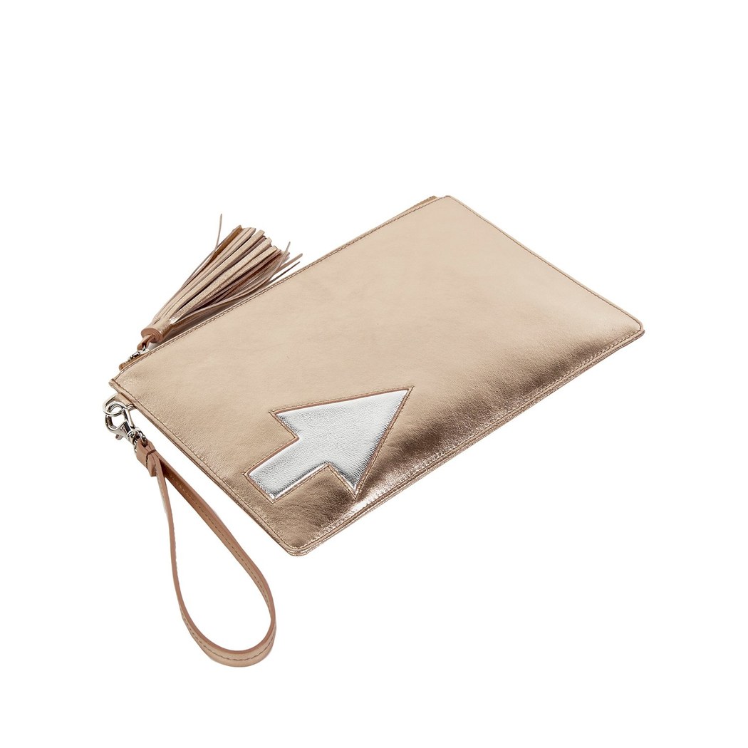 Pembe Oklu Kadın Deri Clutch