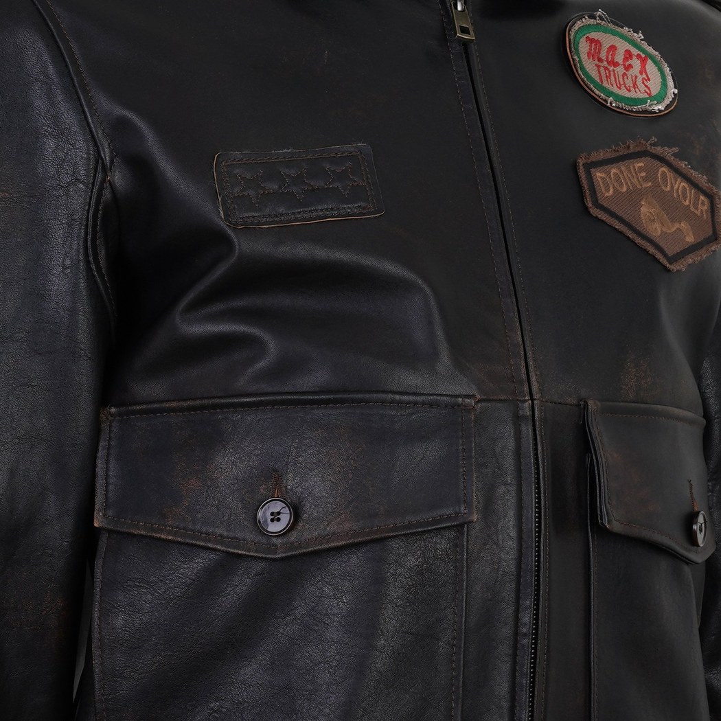 Piero Koyu Kahve Erkek Vintage Deri Biker Ceket