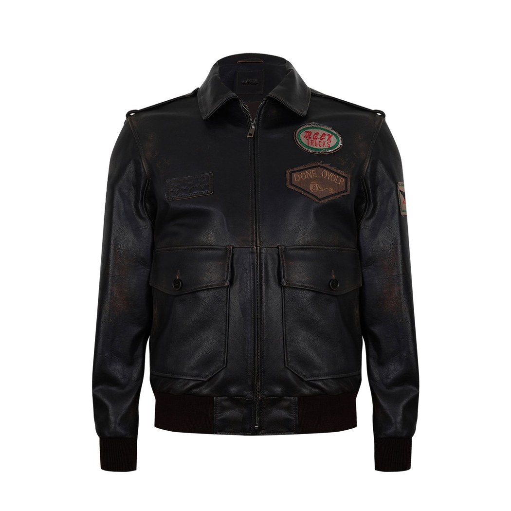 Piero Koyu Kahve Erkek Vintage Deri Biker Ceket