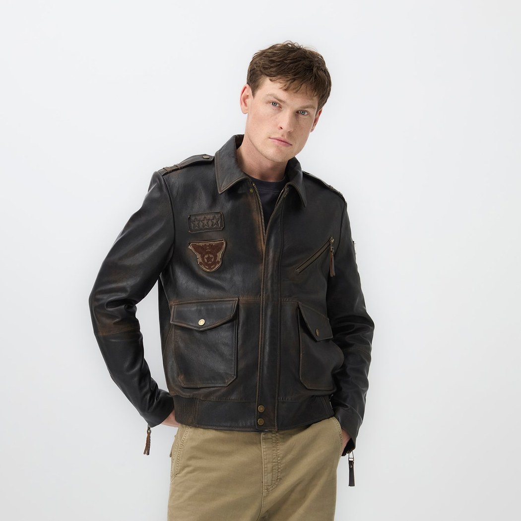 Pietto Kahve Erkek Vintage Deri Biker Ceket