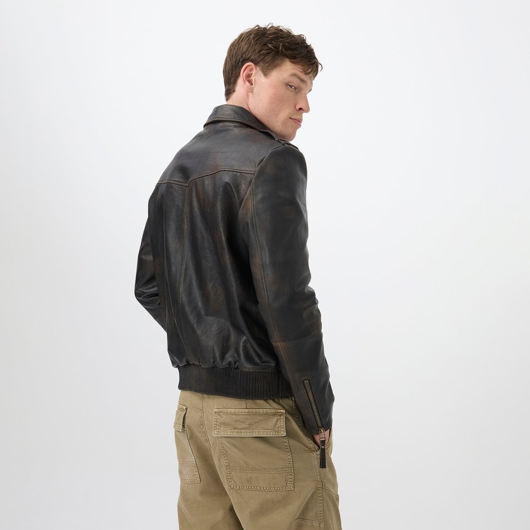 Pietto Kahve Erkek Vintage Deri Biker Ceket
