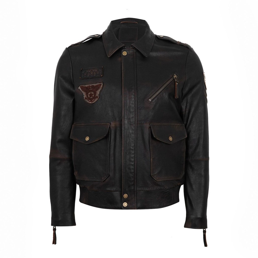 Pietto Kahve Erkek Vintage Deri Biker Ceket