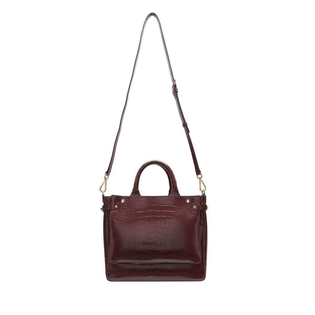 Plante Bordo Kadın Kroko Baskılı Deri El Çantası