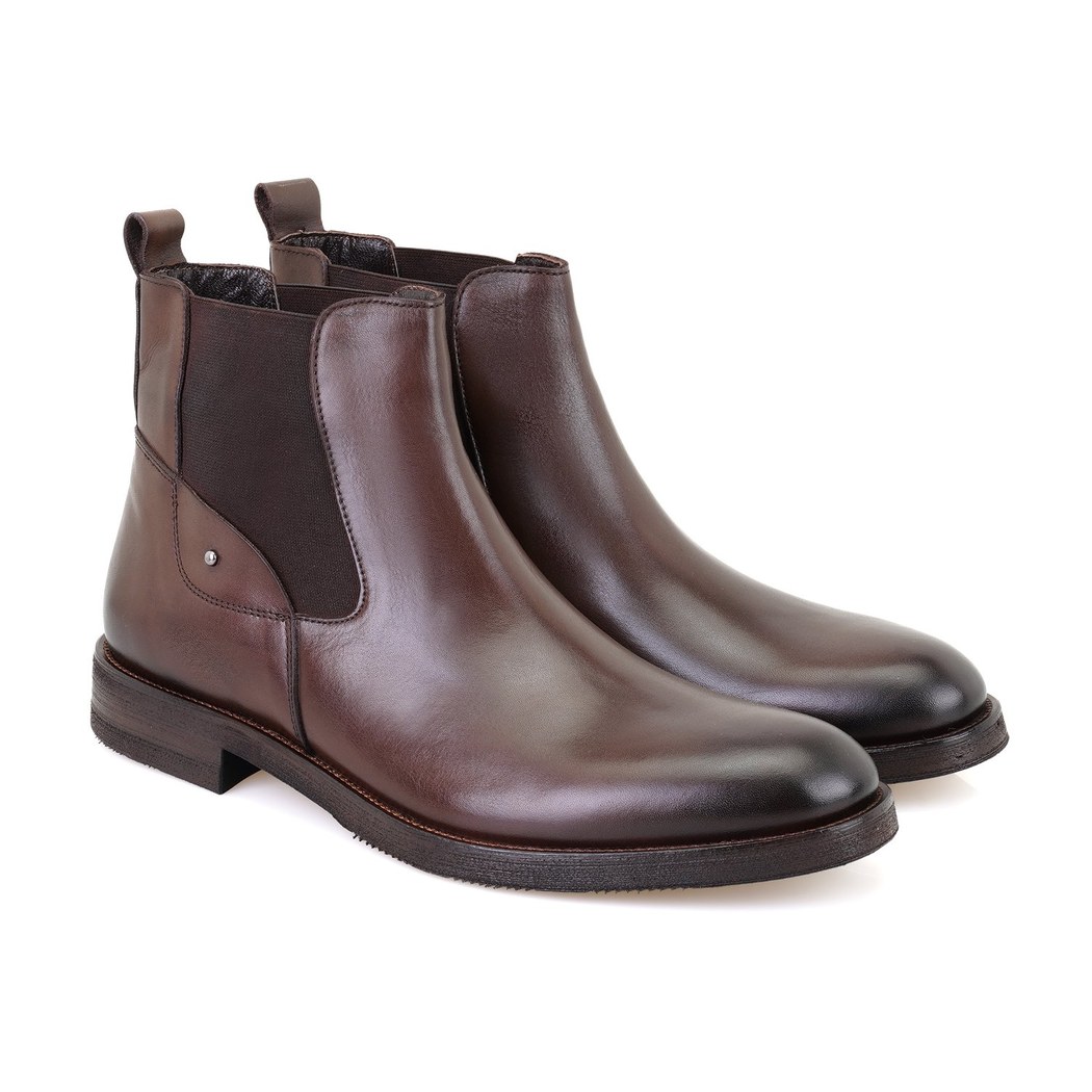 Pravin Kahve Erkek Lastikli Deri Chelsea Bot