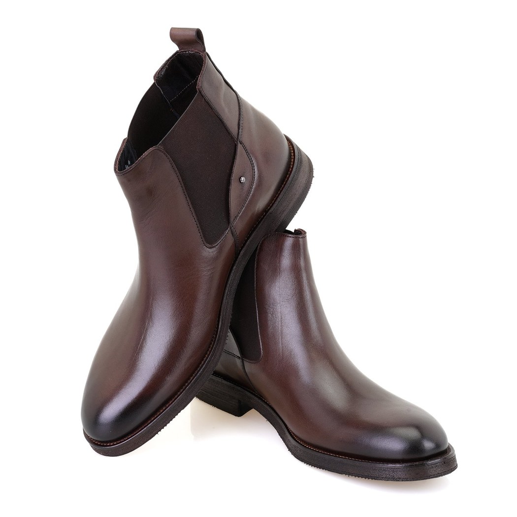 Pravin Kahve Erkek Lastikli Deri Chelsea Bot