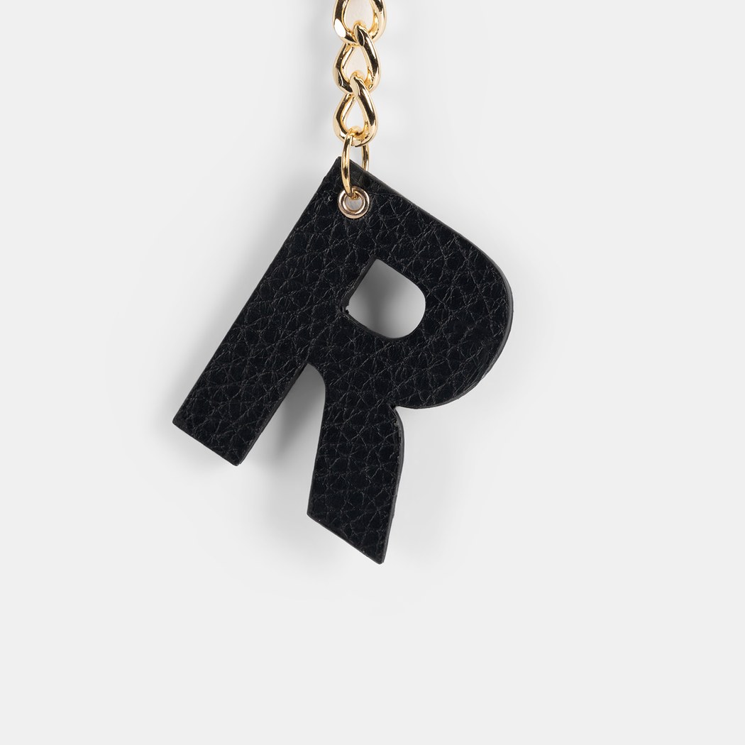 R Harfi Hakiki Deri Siyah Anahtarlık