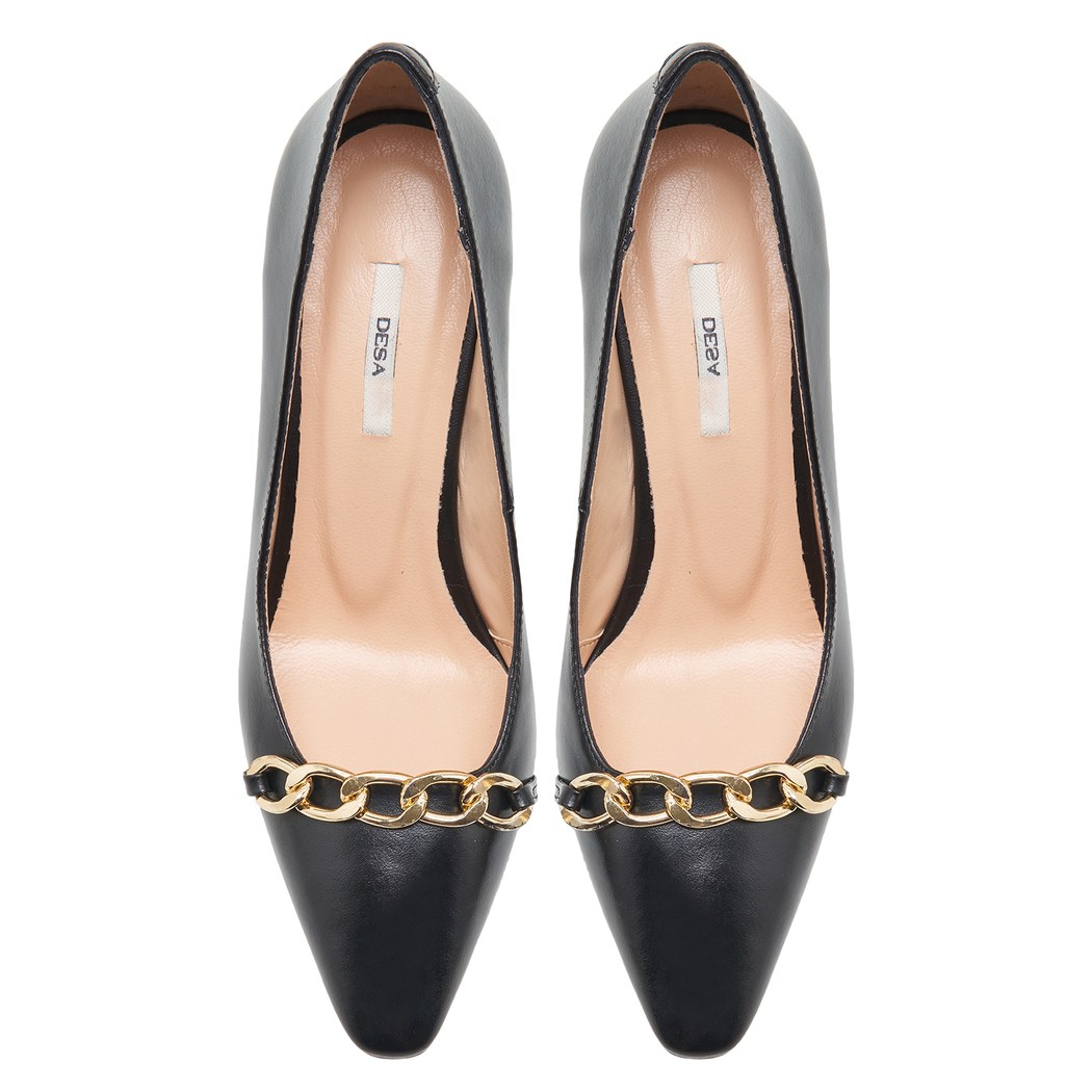 Renee Siyah Kadın Zincir Detaylı Deri Klasik Ayakkabı