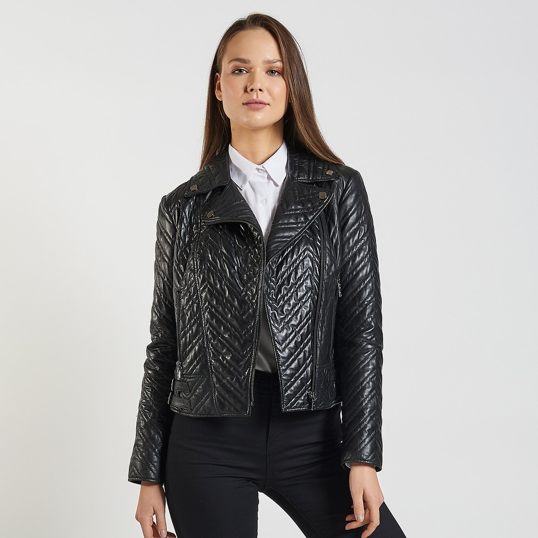 Riccarda Kadın Deri Biker Mont