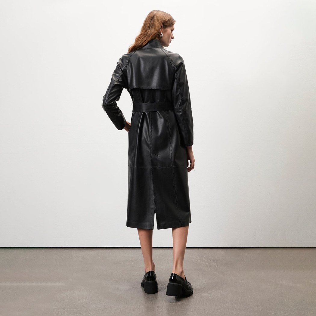 Richelle Siyah Kadın Deri Trençkot