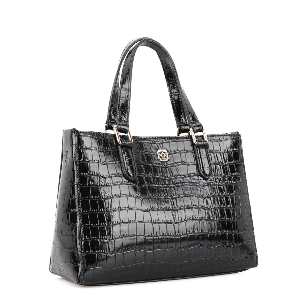 Rieka Siyah Kadın Kroko Baskılı Deri El Çantası