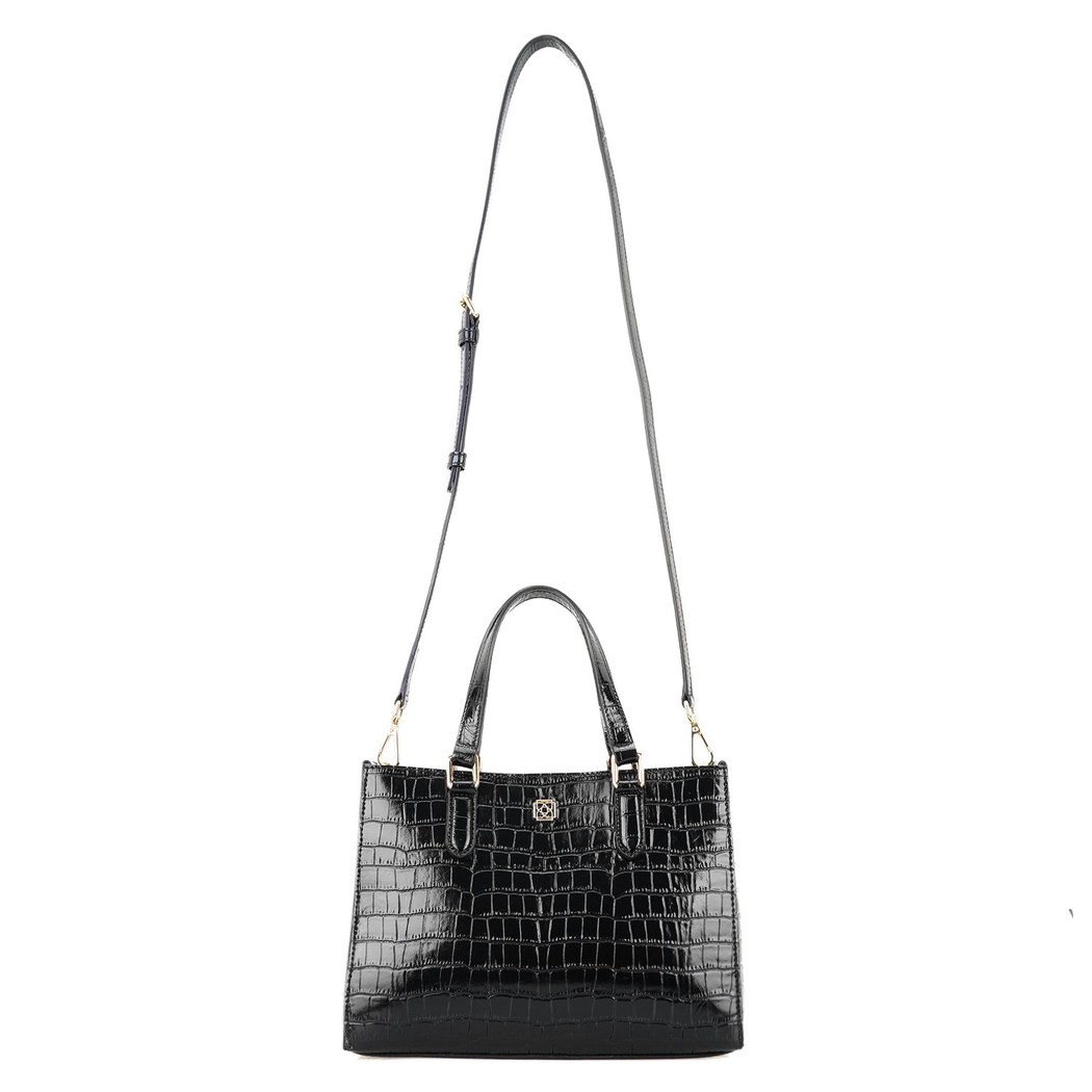 Rieka Siyah Kadın Kroko Baskılı Deri El Çantası