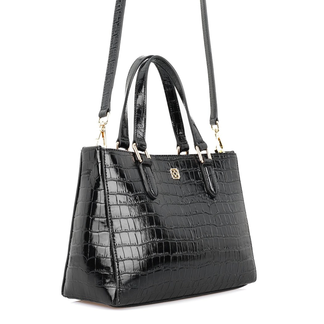 Rieka Siyah Kadın Kroko Baskılı Deri El Çantası