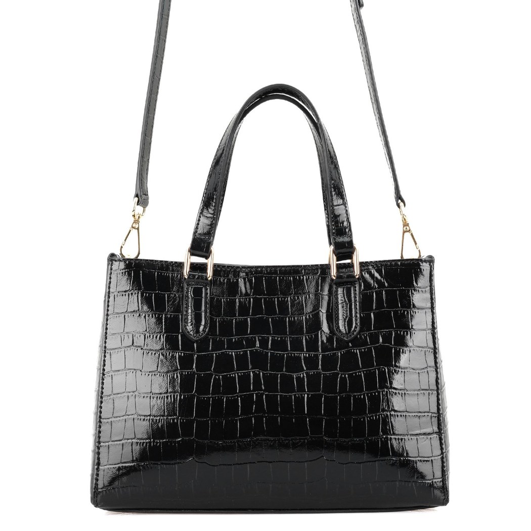 Rieka Siyah Kadın Kroko Baskılı Deri El Çantası