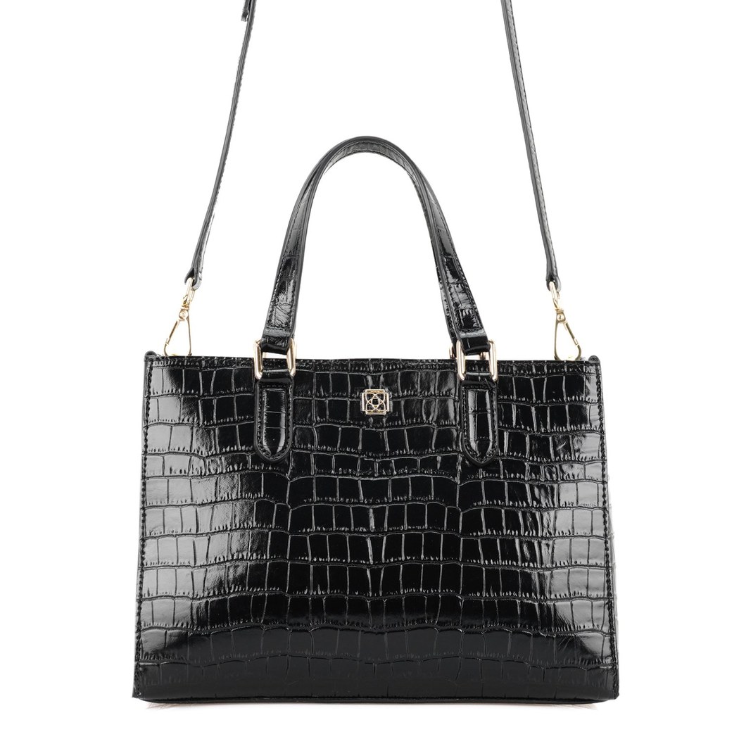Rieka Siyah Kadın Kroko Baskılı Deri El Çantası