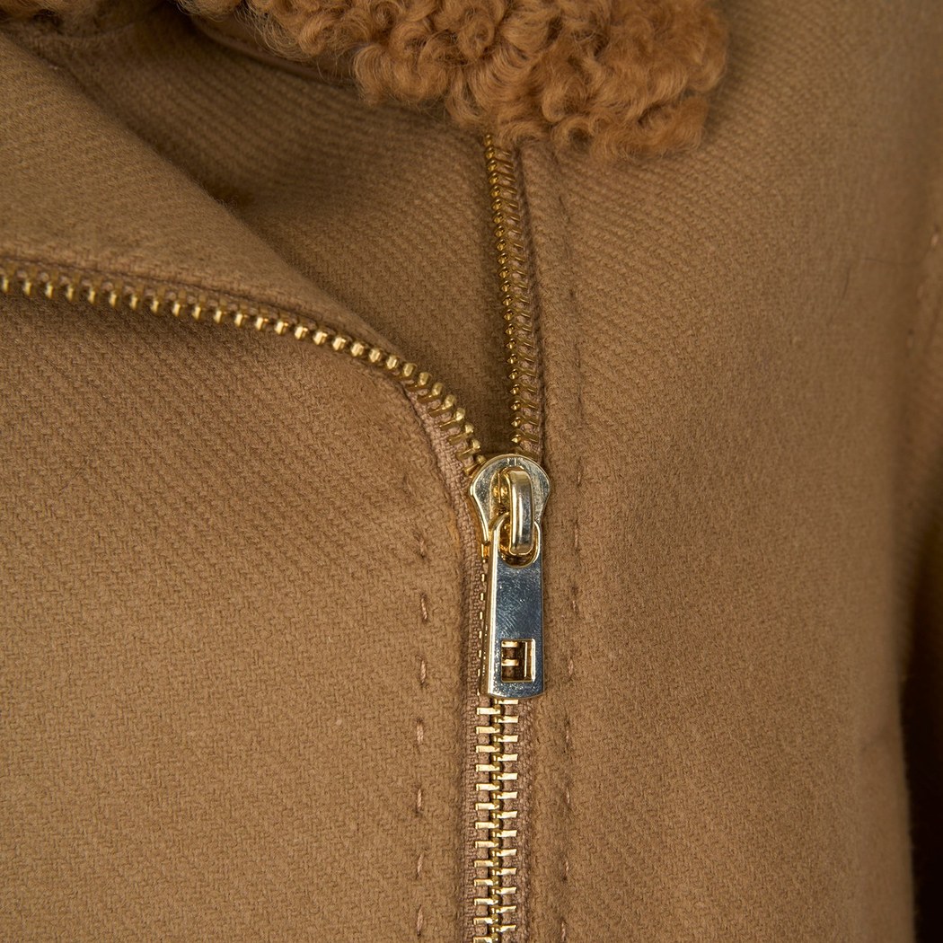 Rigella Kahve Yakası Kürklü Kadın Biker Ceket