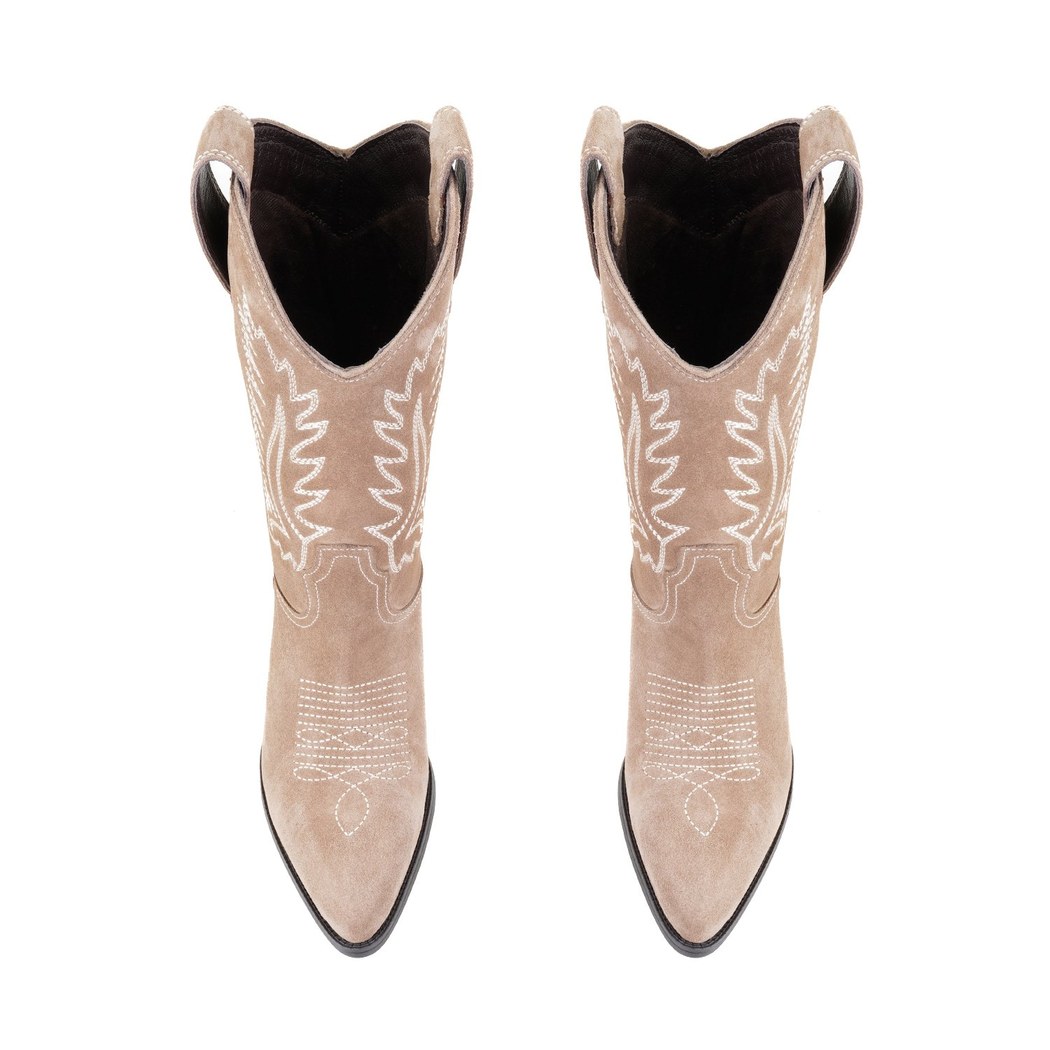 Rio Bej Kadın Desenli Süet Deri Kovboy Çizmesi