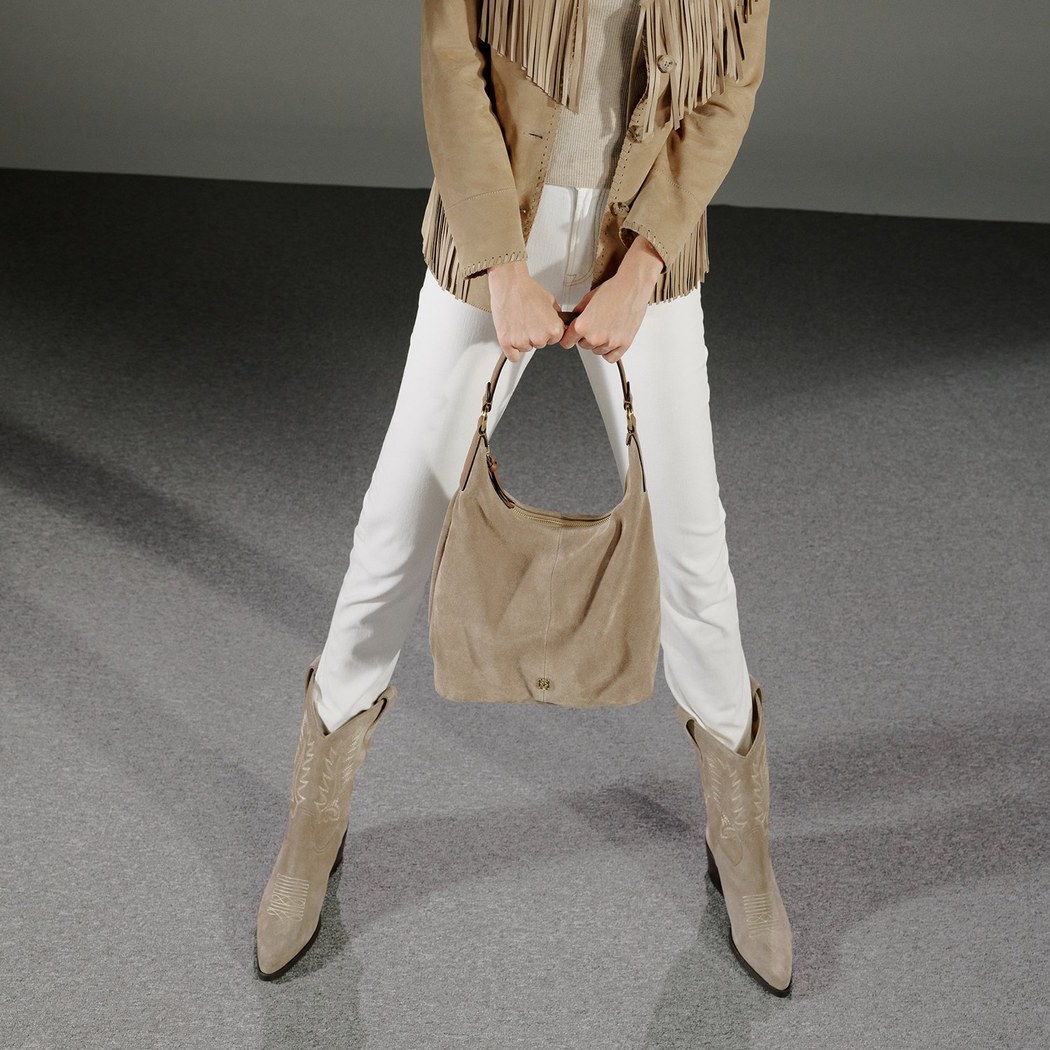 Rio Bej Kadın Desenli Süet Deri Kovboy Çizmesi