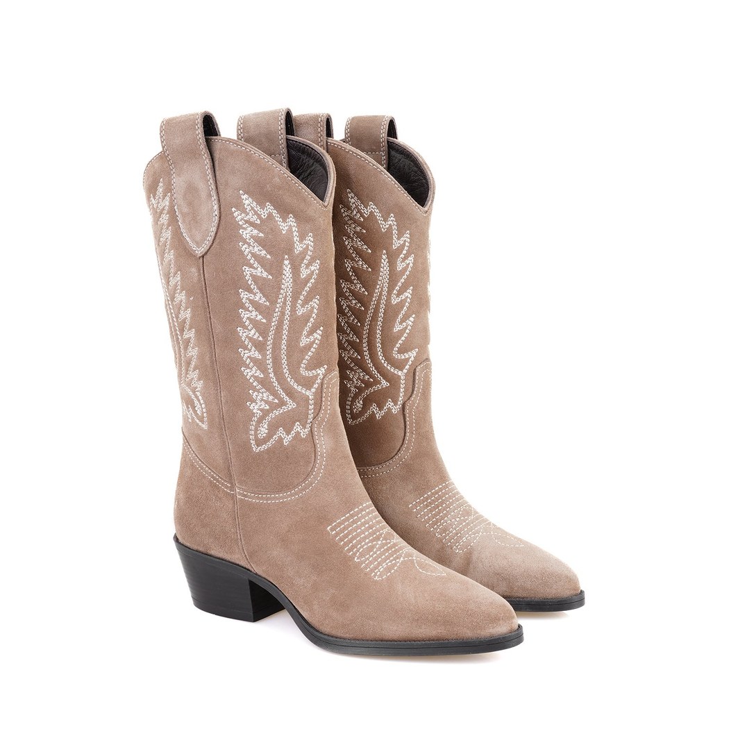 Rio Bej Kadın Desenli Süet Deri Kovboy Çizmesi