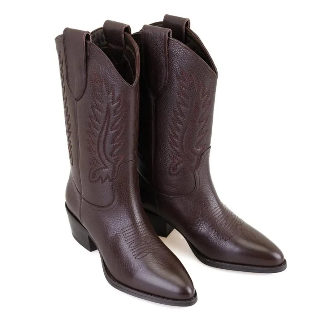 Rio Kahve Kadın Desenli Deri Kovboy Çizmesi