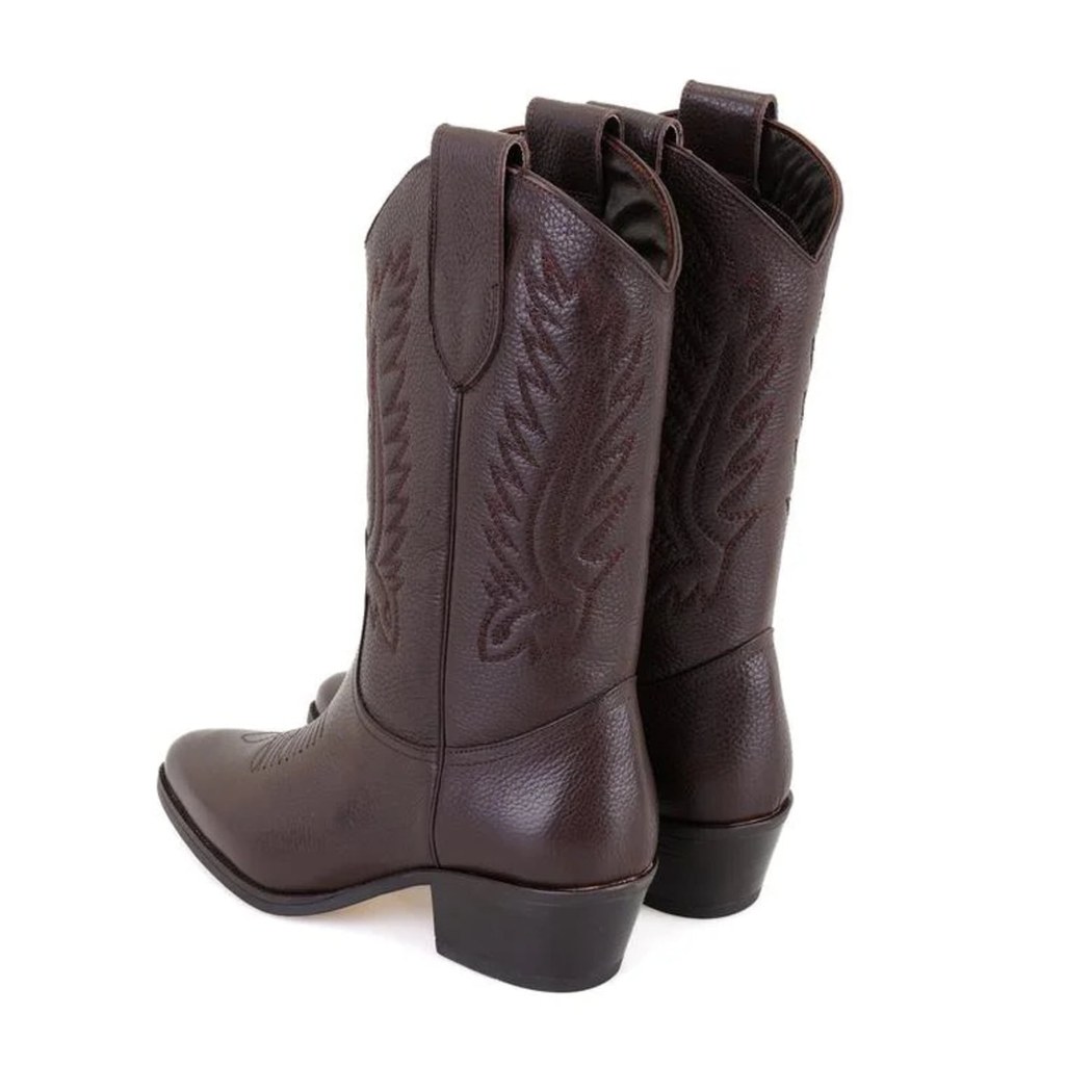 Rio Kahve Kadın Desenli Deri Kovboy Çizmesi