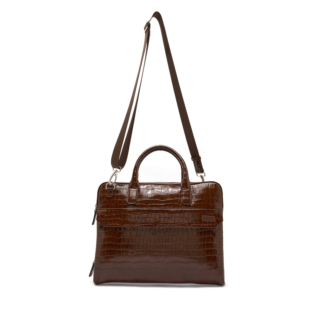 Robny Kahve Erkek Kroko Baskılı Deri Evrak Çantası