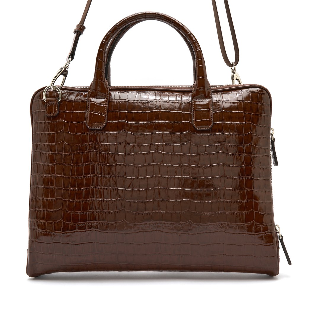 Robny Kahve Erkek Kroko Baskılı Deri Evrak Çantası