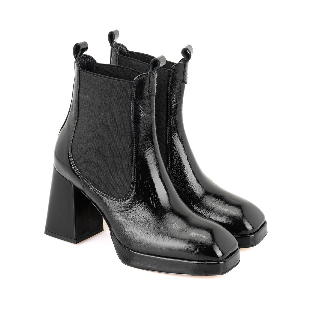 Rosemary Siyah Kadın Lastikli Topuklu Deri Bot