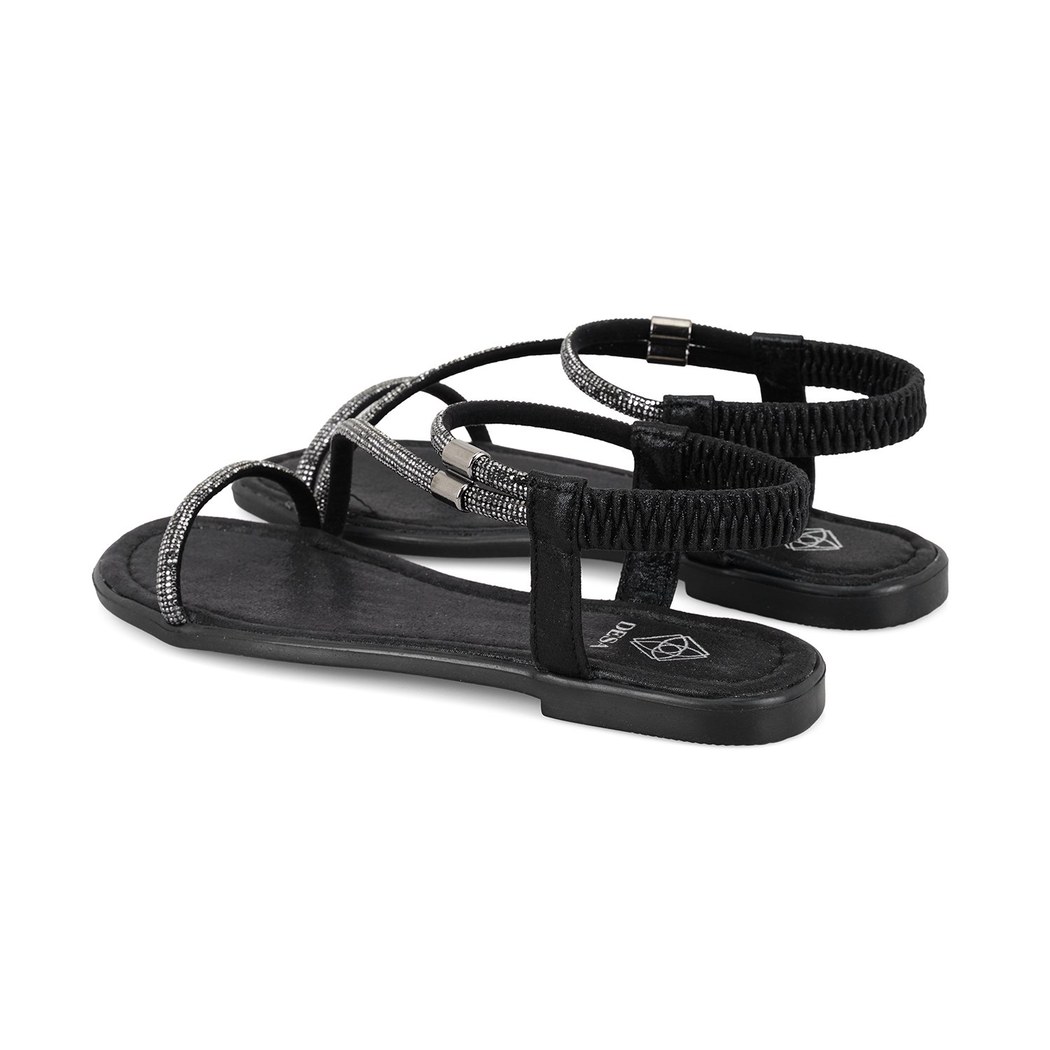 Rosmen Siyah Kadın Parlak Taş Detaylı Sandalet