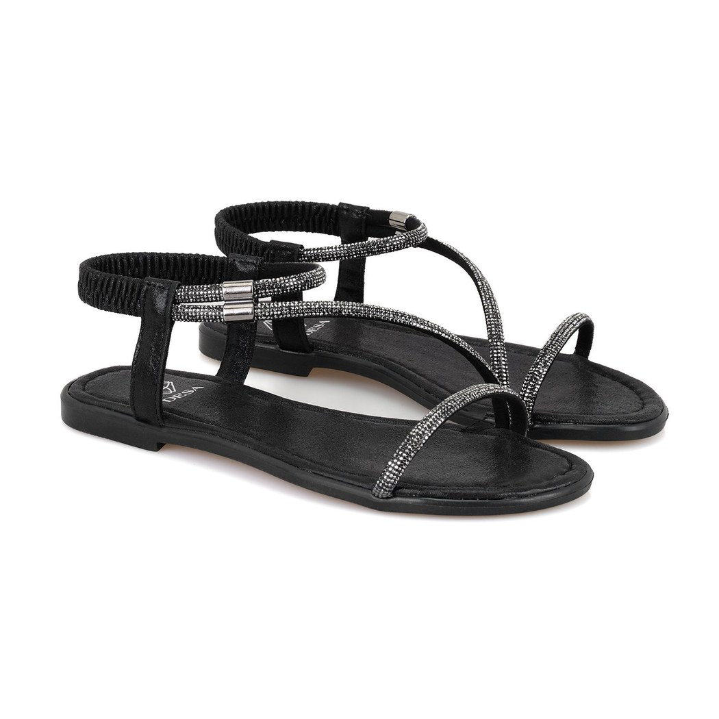 Rosmen Siyah Kadın Parlak Taş Detaylı Sandalet