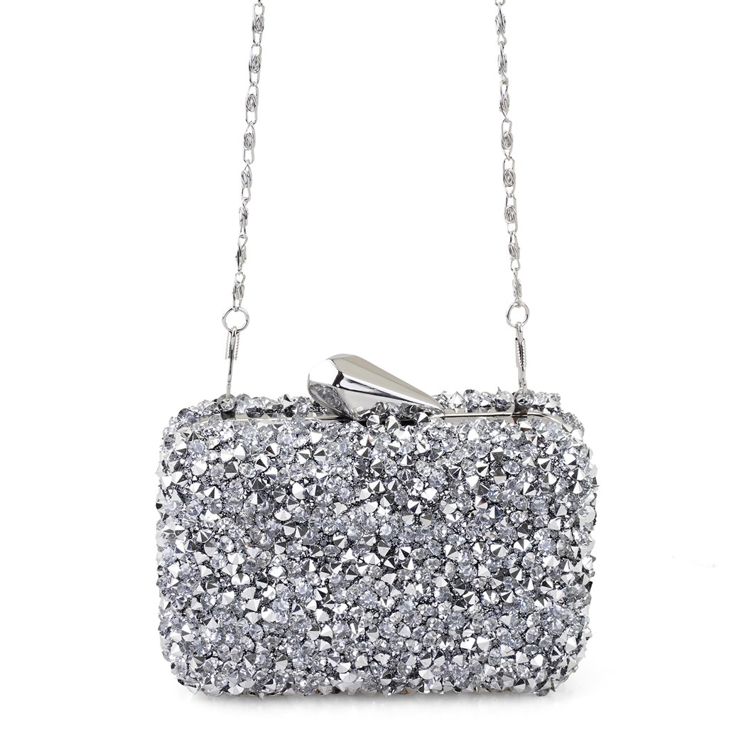 Rowena Gri Kadın Parlak Taşlı Gece Çantası