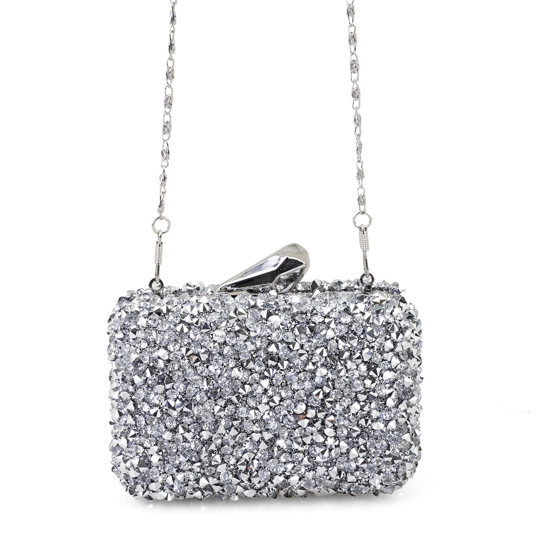 Rowena Gri Kadın Parlak Taşlı Gece Çantası