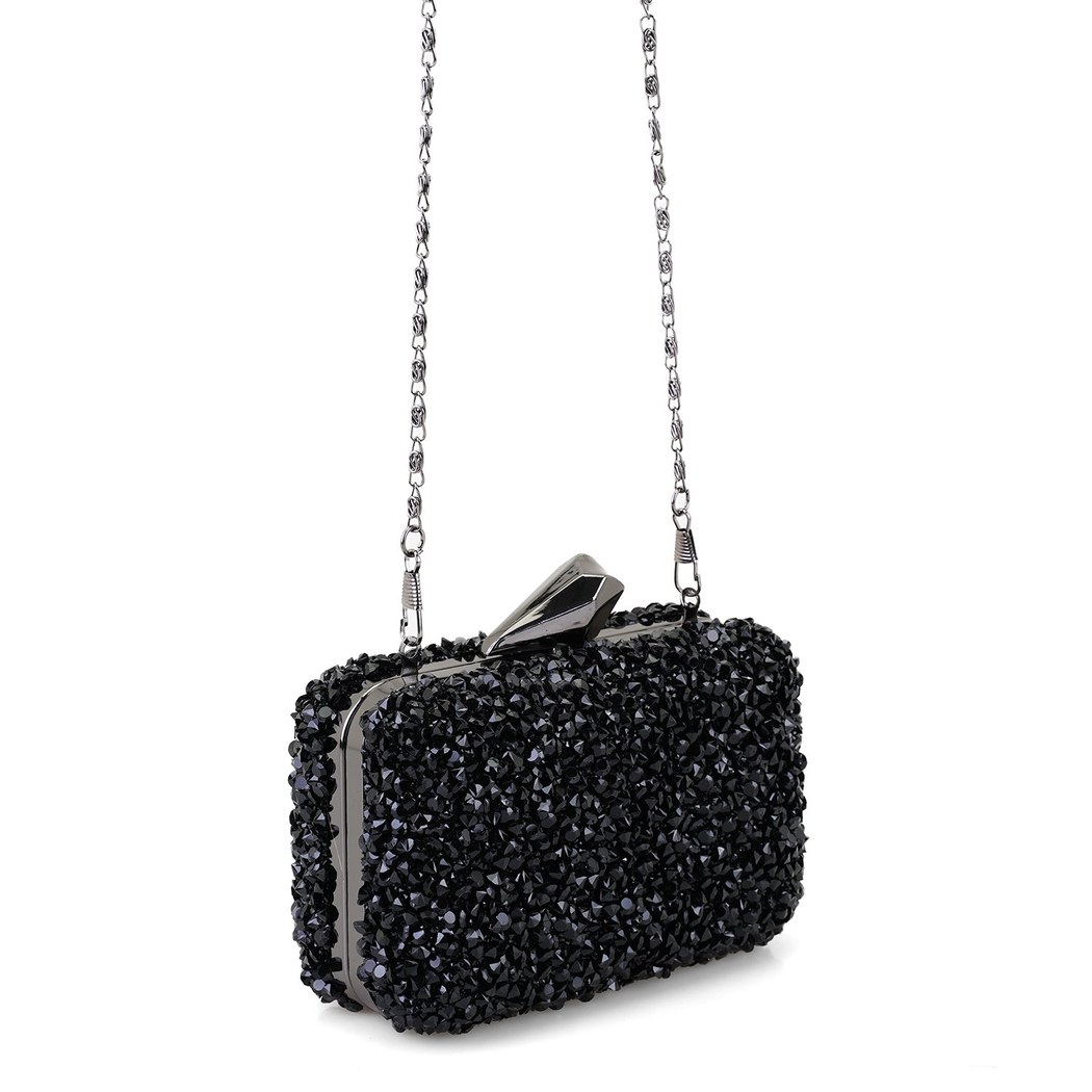 Rowena Siyah Kadın Parlak Taşlı Gece Çantası